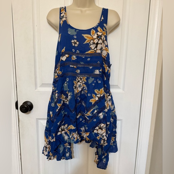 NWT Free People Intimately Blue Floral Lace Ruffle Hem Mini Dress Small - Picture 4 of 7